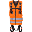 Full body harness with orange high visibility work vest